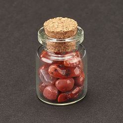 Carnelian Transparent Glass Wishing Bottle Decoration, with Natural Carnelian Chip Beads, 22x34mm, Chip Beads: 6~16x5~10x2~8mm