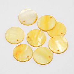 Goldenrod Dyed Natural Flat Round Shell Pendant, Goldenrod, 25x2mm, Hole: 2mm