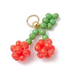 Вишня Стеклянные подвески из бисера, с 304 кольцами из нержавеющей стали, вишня, 18x10x7 мм, отверстие : 2.8 мм