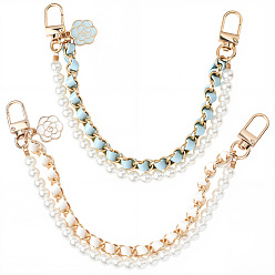 (52) Непрозрачная лаванда 2 шт. 2 цветные ремешки для телефонов с цветочным принтом из сплава, с пластиковой жемчужины, золотой свет, разноцветные, 264x15 мм, 1 шт / цвет