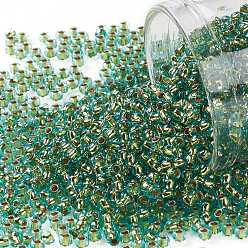 (755) 24K Gold Lined Light Aqua Круглые бусины тохо, японский бисер, (755) 24 к золотой подкладке светло-голубой, 11/0, 2.2 мм, отверстие : 0.8 мм, Около 1111 шт / 10 г