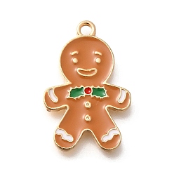 Gingerbread Man Новогодняя тема сплава эмали подвески, очарование пряничного человечка, золотой свет, 25x16x2 мм, отверстие : 1.6 мм