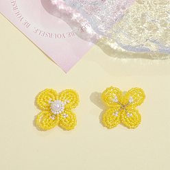 Золотистый Подвески-цветы из бисера, подвески из бисера, золотые, 25x25 мм