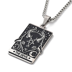 Stainless Steel Color 304 Stainless Steel Enamel Pendant Necklace, The Devil Tarot, Stainless Steel Color, 19.25 inch(48.9cm)