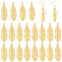 Настоящее золото 18K 20 подвески из сплава шт., долговечный, с целью перехода в кольце, перо, реальный 18 k позолоченный, 29x9x4.1 мм, отверстие : 1.8 мм, 20 шт / комплект