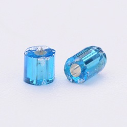 Blue 11/0 Two Cut Glass Seed Beads, Hexagon, Silver Lined Round Hole, Blue, Size: about 2.2mm in diameter, about 37500pcs/Pound