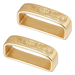 Doré  2 anneaux de maintien de ceinture en laiton (pièces), pour les accessoires de boucle de ceinture pour hommes, rectangle avec motif de fleurs, or, 46x12x20 mm diamètre intérieur: 40.5x15 mm