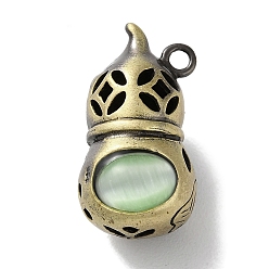 Honeydew Brass Pendants, with Cat Eye, Cadmium Free & Lead Free, Gourd, Honeydew, 23x12.5x11.5mm, Hole: 1.8mm