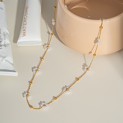 Настоящее золото 18K 304 Женские ожерелья из белой цепочки с искусственным жемчугом из нержавеющей стали, реальный 18 k позолоченный, 15.75 дюйм (40 см)