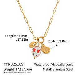 Oval Европейский стиль 304 ожерелья с подвесками из нержавеющей стали, реальный 18 k позолоченный, овальные, 17.72 дюйм (45 см)