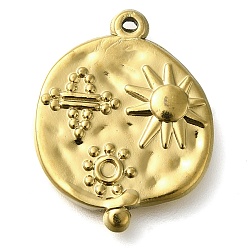 Настоящее золото 18K Ионное покрытие (ip) 304 подвески из нержавеющей стали, плоский круглый с солнечным шармом, реальный 18 k позолоченный, 23x18x2.5 мм, отверстие : 1 мм