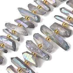 Серое Покрытие Гальванизировать природный кристалл кварца бусы пряди, граненые, палочка для наггетсов, с бисером, серый покрытием, 11~25x3~9x4~10 мм, отверстие : 1~1.2 мм, около 19~26 шт / нитка, 7.09~7.48'' (18~19 см)