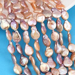 Thistle Natural Baroque Keshi Pearl Coin Beads Strands, Cultured Freshwater Pearl Beads, Flat Round, Grade 7A+, Thistle, 9~10mm, Hole: 0.5mm, about 29pcs/strand, 14.80''~14.96''(37.6~38cm)