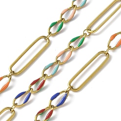 Разноцветный 304 цепи Figaro из нержавеющей стали с эмалью, пайки, с катушкой, ионное покрытие (ip), реальный 18 k позолоченный, красочный, 20x5x1 мм