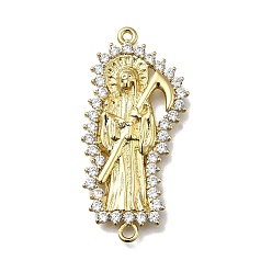 Настоящее золото 18K Латунные прозрачные кубические цирконии мрачный жнец соединительные подвески, без кадмия и без свинца, стойки покрытие, долговечный, реальный 18 k позолоченный, 39x18x3 мм, отверстие : 1.4 мм