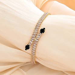 Черный Браслеты-цепочки из латуни с паве из кубических цирконий, теннисные браслеты для женщин, реальный 18 k позолоченный, чёрные, внутренний диаметр: 7-1/4 дюйм (18.5 см)
