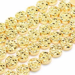 Golden Plated Electroplate Non-magnetic Synthetic Hematite Beads Strands, Grade AA, Long-Lasting Plated, Textured Flat Round, Golden Plated, 10x4mm, Hole: 1mm, about 42pcs/strand, 15.7 inch(40cm)