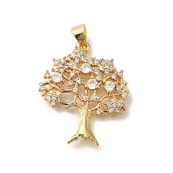 Настоящее золото 18K Покрытие стойки латунь с подвесками из фианита, долговечный, без свинца и без кадмия, Дерево прелести, реальный 18 k позолоченный, 26.5x22x3.5 мм, отверстие : 4x3.5 мм