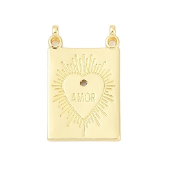 Настоящее золото 18K Латунные микро проложить кубического циркония подвески, прямоугольные, без свинца и без кадмия, долговечный, реальный 18 k позолоченный, 33x20x2.3 мм, отверстие : 1.8 мм