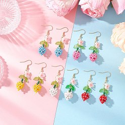 (52) Непрозрачная лаванда Цветок 304 нержавеющая сталь стеклянные бусины подвесные серьги, с перламутровыми стеклянными жемчужинами, окрашенными в технике выпекания, и прозрачными акриловыми подвесками, золотые, разноцветные, 56x13.5 мм