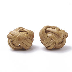 BurlyWood Handmade Reed Cane/Rattan Woven Beads, For Making Straw Earrings and Necklaces, Round, BurlyWood, 15~17x10~12mm, Hole: 2~3mm