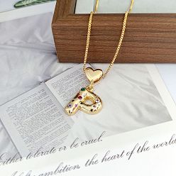 Letter P Женские подвески в форме сердца с латунным паве из разноцветных кубических цирконий, золотые, Письмо P, 15.75 дюйм (40 см)