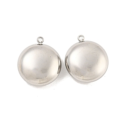 Stainless Steel Color Non-Tarnish 304 Stainless Steel Pendants, High Polished Flat Round Charm, Stainless Steel Color, 17.5x15x6.5mm, Hole: 1.2mm