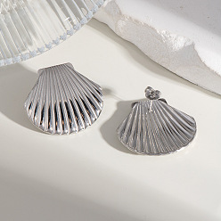 Серебро Модные серьги-гвоздики в форме ракушки из нержавеющей стали, серебряные, 29.4x32.7 мм