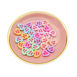 Mixed Color Opaque Resin Cabochons, Heart with Word Hug Me, Mixed Color, 19x18mm