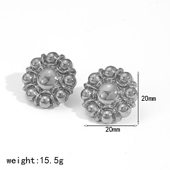 Stainless Steel Color 304 Stainless Steel Stud Earrings for Women, Flower, Stainless Steel Color, 20x20mm