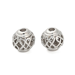 Платина Латунные бусины, полый круглый, платина, 8~8.5x8 мм, отверстие : 2 мм