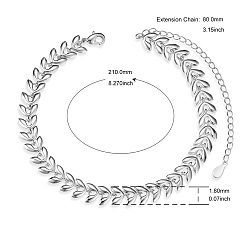 Platinum SHEGRACE Brass Link Anklets, Leaf, Platinum, 8-1/4 inch(21cm)