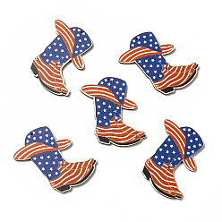 Medium Blue American Flag Theme Single Face Printed Aspen Wood Big Pendants, Boot Charm, Medium Blue, 54x37x2.5mm, Hole: 1.6mm