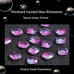 Fuchsia Pointed Back Glass Rhinestone Cabochons, Imitation Tourmaline, Square, Fuchsia, 10x10x5mm, 35pcs/box