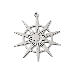 Нержавеющая Сталь Цвет 201 подвески из нержавеющей стали, солнечные чары, цвет нержавеющей стали, 30x26.5x1 мм, отверстие : 1.4 мм