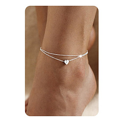 Letter F 201 двухслойные браслеты для щиколотки из нержавеющей стали в форме сердца с инициалами для женщин, цвет нержавеющей стали, не тускнеет, Буква F, 7-7/8 дюйм (200 мм)