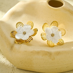 Золотой 304 женские серьги-гвоздики в форме цветка из нержавеющей стали с микропаве из прозрачных кубических цирконий, с пластиковым, золотые, 33.5x37 мм