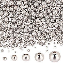 Platinum 400 Pcs 5 Style Rack Plating Brass Beads, Long-Lasting Plated, Round, Platinum, 2~6mm, Hole: 1~1.5mm, 80pcs/style