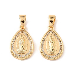 Настоящее золото 18K Подвески из латуни и прозрачного циркония, подвески в форме капли с узором "девственная кожа", реальный 18 k позолоченный, 20.5x13x3.5 мм, отверстие : 6.5x4 мм