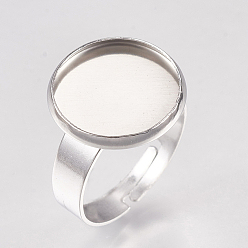 Нержавеющая Сталь Цвет Устойчив к потускнению 304 настройки колец из нержавеющей стали, регулируемый, плоско-круглые, цвет нержавеющей стали, лоток : 14 мм, размер 7 (17 мм)