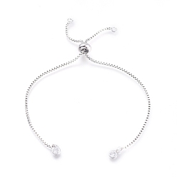 Платинированный Danlingjewelry изготовление браслетов-цепочек из латуни, с кубического циркония, изготовление браслетов-слайдеров, без свинца, без никеля и без кадмия, Реальная платина, 4-3/8 дюйм ~ 4-3/4 дюйм (110~120 мм), 1 мм, отверстие : 1.5 мм