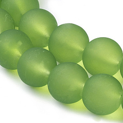 Lime Green Transparent Glass Bead Strands, Frosted, Round, Lime Green, 8mm, Hole: 1~1.6mm, about 99pcs/strand, 31.4 inch