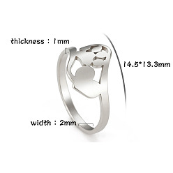 Нержавеющая Сталь Цвет Кольца из нержавеющей стали, не тускнеющие, украшения для унисекс, отпечаток лапы с сердцем, цвет нержавеющей стали, размер США 10 (19.8 мм)
