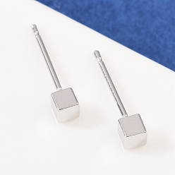 Платинированный Латунные серьги-гвоздики для женщин, кубические, Реальная платина, 3x3 мм