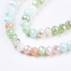 Light Green Glass Beads Strands, AB Color Plated, Faceted, Rondelle, Light Green, 3.5x3mm, Hole: 0.8mm, about 132~140pcs/strand, 14.80 inch~15.16 inch(37.6cm~38.5cm)