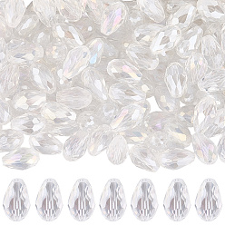 Прозрачный Гальванические стеклянные бусины, с покрытием AB цвета, Грановитая Teardrop, прозрачные, 15x10 мм, отверстие : 1 мм, 150 шт / комплект