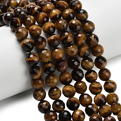 Тигровый глаз Природных тигровый глаз бисер нитей, круглые, граненый (128 граней), 8 мм, отверстие : 1 мм, около 50 шт / нитка, 15.55 дюйм (39.5 см)
