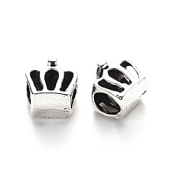 Античное Серебро Европейские сплавочные бусины тибетского стиля , бусины с большим отверстием, без свинца, полый, корона, античное серебро, 10x10x8.5 мм, Отверстие : 5.5 мм , около 650 шт / 1000 г