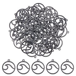 Черный 304 подвески из нержавеющей стали, лазерная резка, круглое кольцо с волной, электрофорез черный, 17x15x1 мм, отверстие : 1 мм, 50 шт / коробка