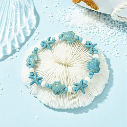 чирок Женские эластичные браслеты из синтетических бирюзовых бусин, черепаха и морская звезда, зелено-синие, внутренний диаметр: 1.77~1.97 дюйм (4.5~5 см)